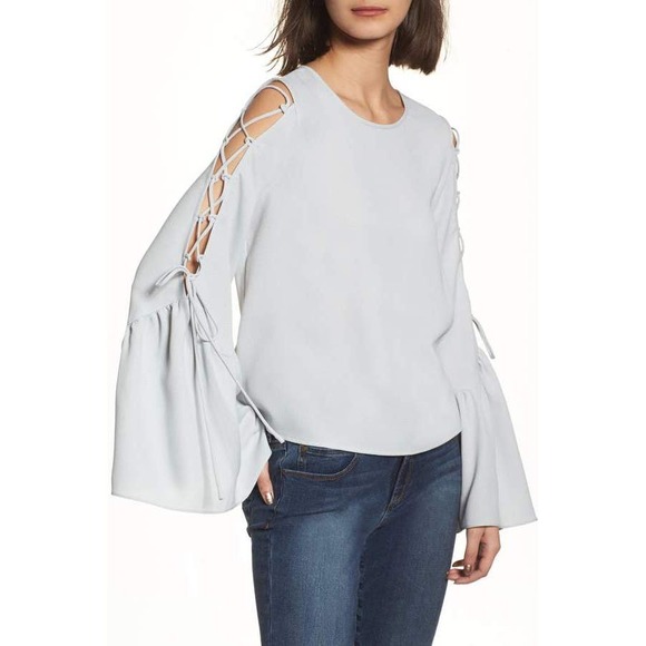 Wayf Tops - WAYF Laced Cold Shoulder Bow Sleeve Top